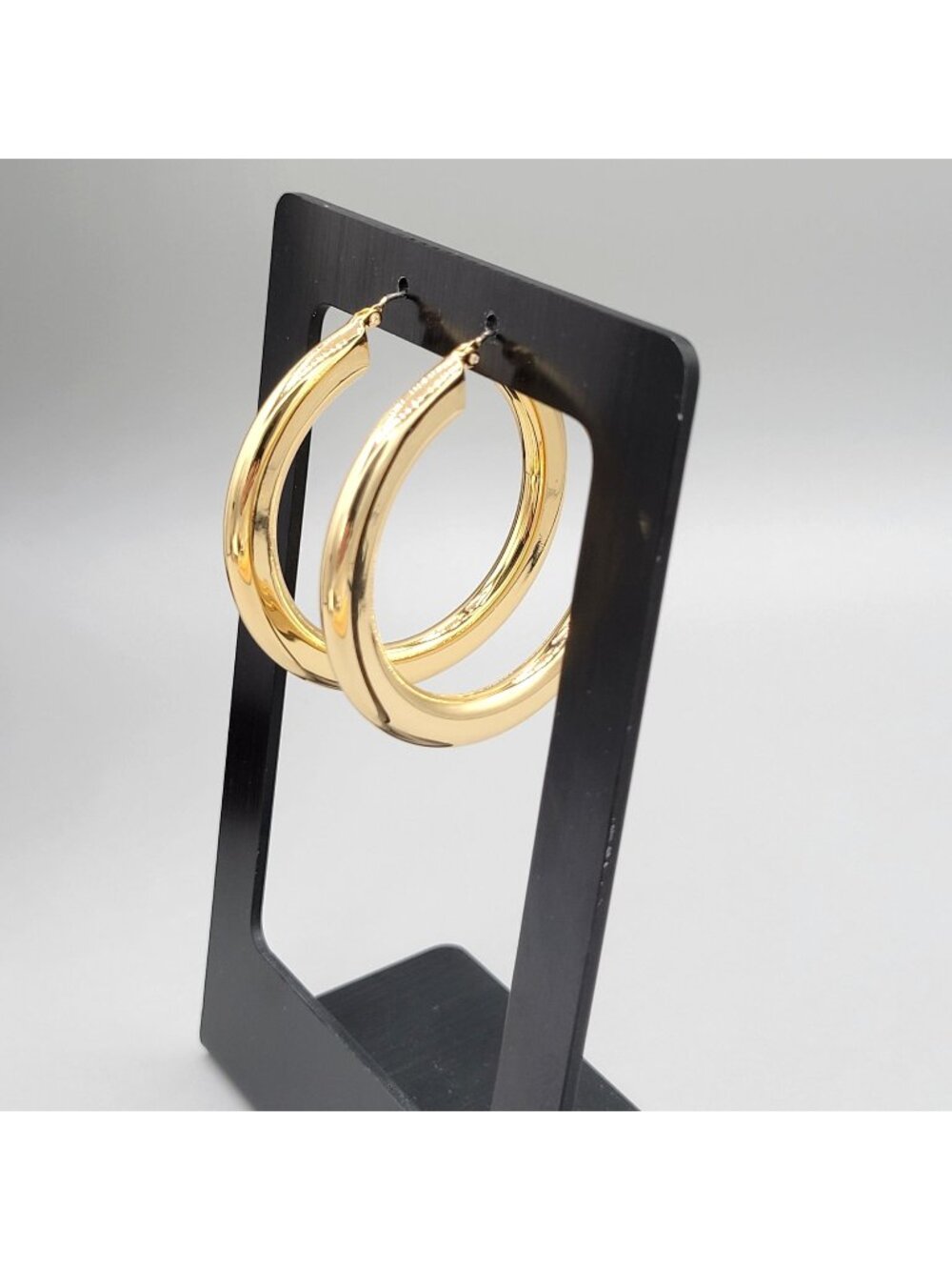 Gold Tone Large Hoop Earrings Latch Back Close Tube Style 2 inches Width